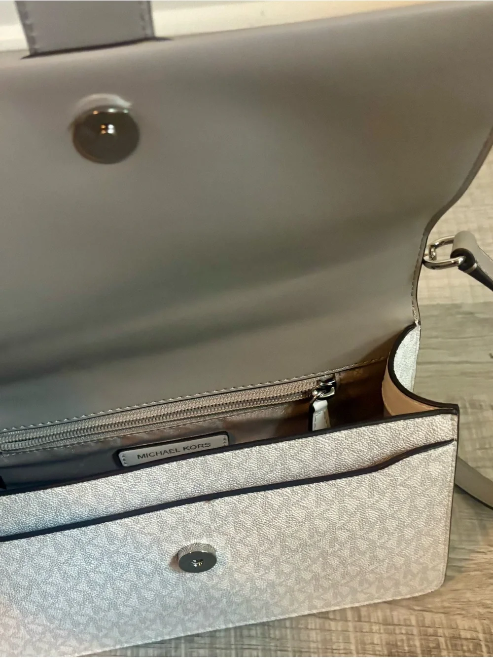 Michael Kors White and Gray MK Logo Top-Handle Crossbody